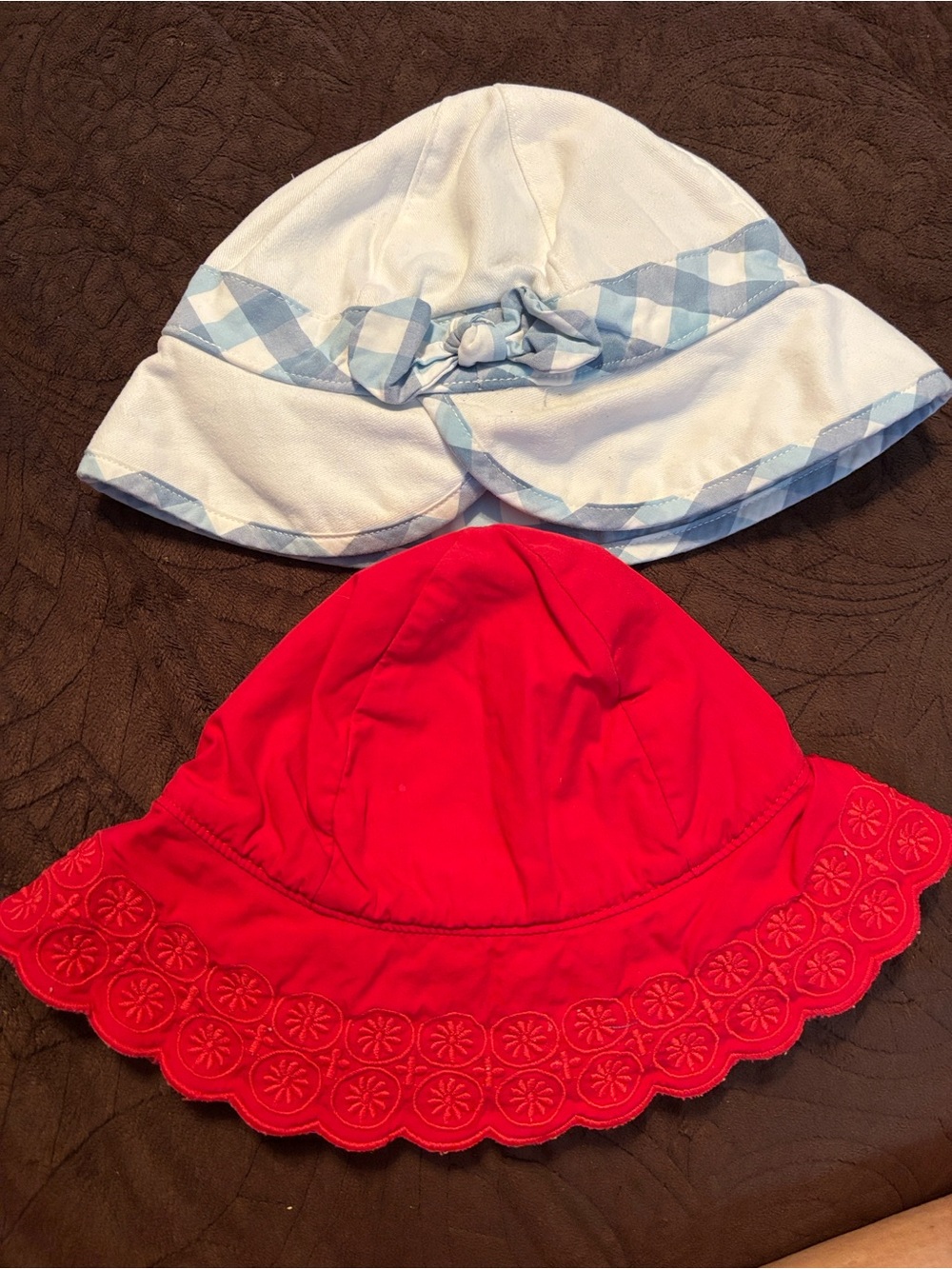 Janie and Jack White Sun Hat with Blue Trim & Red Embroidered Sun Hat